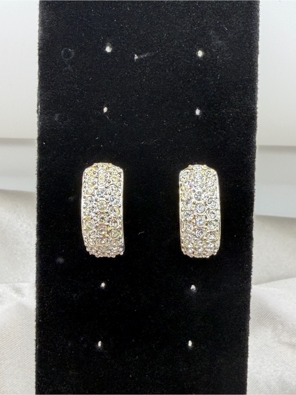 Vintage Roman Signed Silver Tone Pavé Rhinestone Hoop Earrings